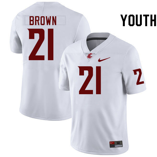 Youth #21 Keith Brown Washington State Cougars College Football Jerseys Stitched-White